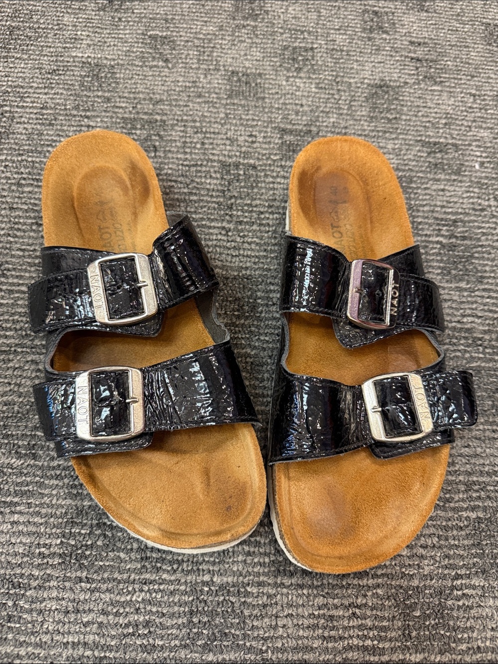 Naot Black Patent Double-Buckle Kids Sandals